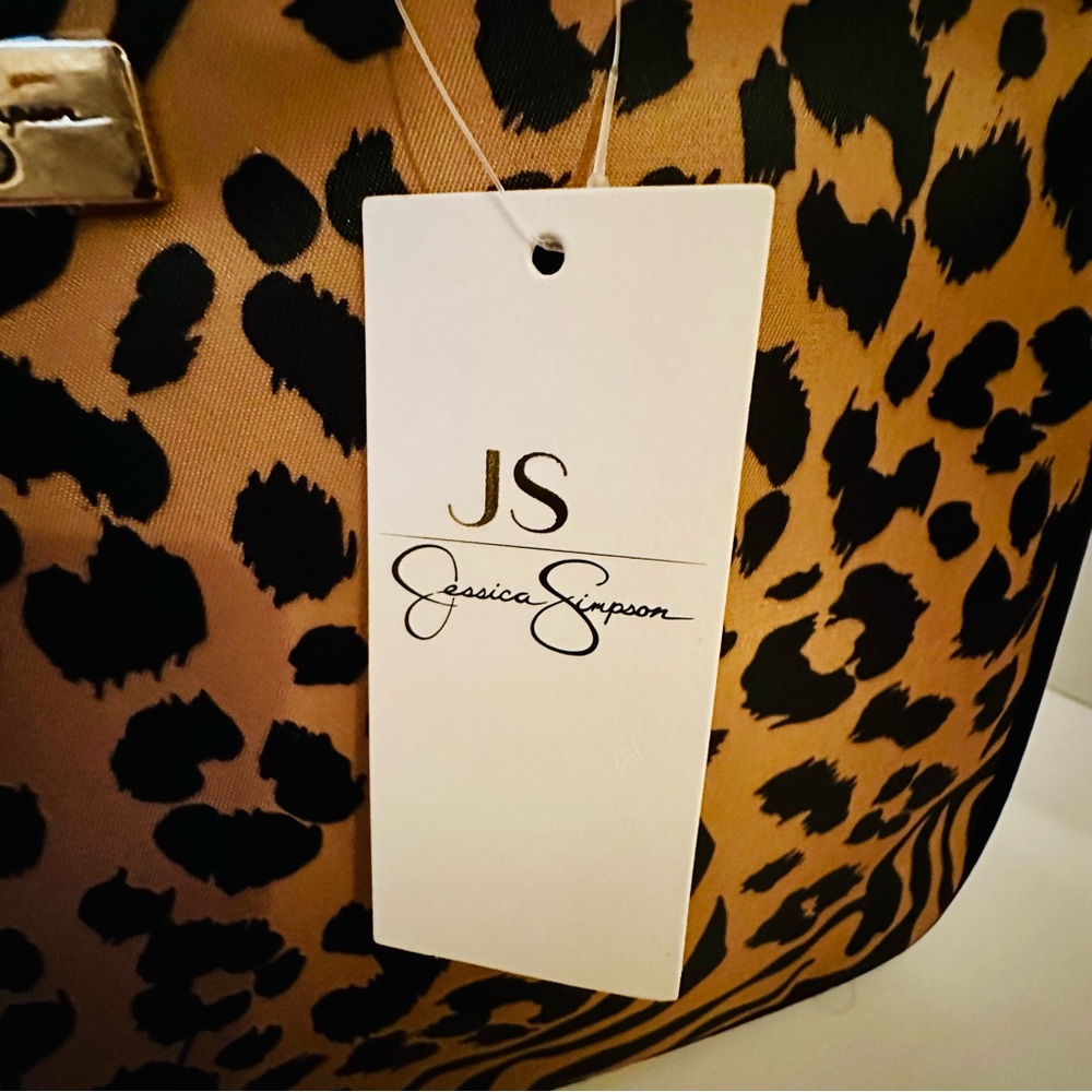 Jessica Simpson Leopard Print Cosmetic Bag - Black and Tan - Picture 7 of 10